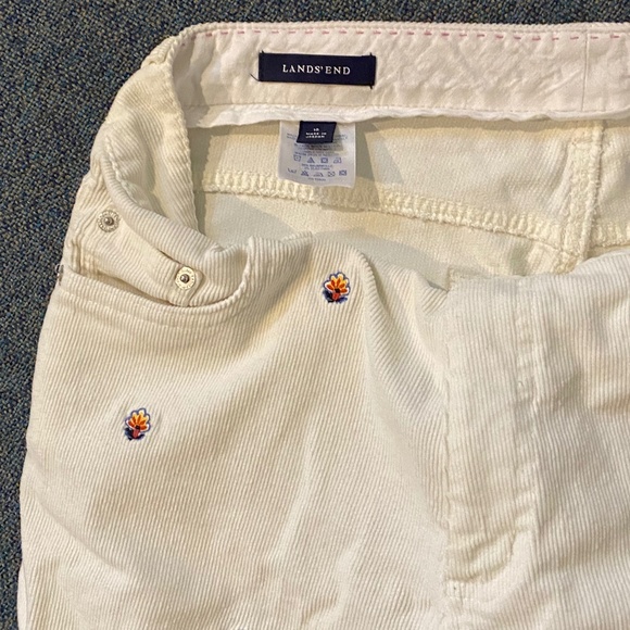LANDS END Ivory Flare Wide leg Corduroy Embroidered Pants Size 10 - Picture 4 of 9